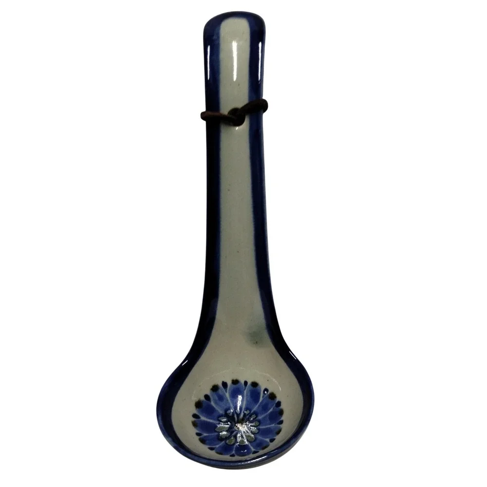 Vintage Tonala Mexico Pottery Ladle Blue Floral‎ Rustic Wall Decor